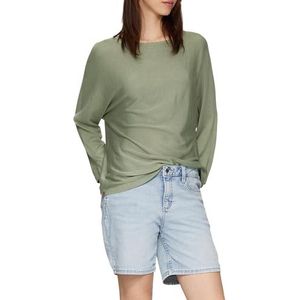 Q/S designed by - Trui - Sage green - Ronde Hals - Gebreide Look