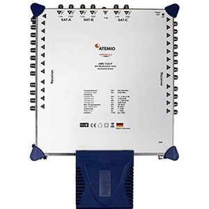 Atemio AMS1324P Multischakelaar Power-Line, 3 satellieten voor maximaal 24 deelnemers/ontvanger (UHD, 4K, HDTV, actieve terrestrik) wit/blauw