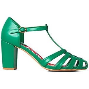 Joe Browns Vrouwen Vintage Stijl Strappy Schoenen T-Bar Blok Heel Sandalen Pomp, Groen, 7 UK, Groen, 40 EU