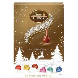 Lindt LINDOR Adventskalender chocolade bonbons gemengd 300 gram - 24 chocolade verrassingen - Tel samen met Lindt chocolade af tot Kerst