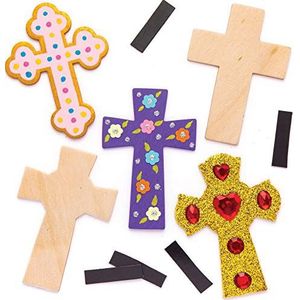 Baker Ross AW296 houten magneet ""Kruis"" (10 stuks) – knutselidee voor Pasen voor kinderen om te versieren en als decoratief idee,Hout