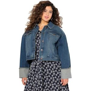 Ulla Popken Dames grote maten grote maten plus size jeansjas, franjes, hemdkraag, brede mouwomslag, Machinewas, 50/52 NL