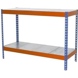 SimonRack SimonTaller Metalen rek, 400 kg, 900 x 1200 x 450 mm, 2 planken, opbergrek, industrieel rek, blauw/oranje/galva