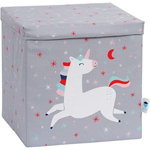 Love it Store it Opbergdoos met deksel - Stoffen speelgoeddoos - Extra stevig en veelzijdig - Grijs met eenhoornmotief - 33x33x33 cm