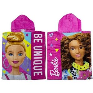 Officiële Barbie Hooded Handdoek Poncho | Super zacht gevoel, fris ontwerp | Meisjes Zwemmen Aankleedgewaad Perfect Huis, Bad & Strand, Roze, 115 x 50 cm