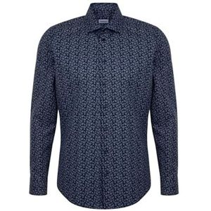 Seidensticker Zakelijk overhemd voor heren, shaped fit, zacht, kent-kraag, lange mouwen, 100% katoen, donkerblauw, 41