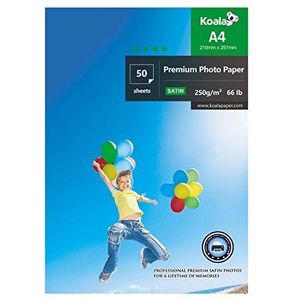KOALA Inkjet satijn/oesterfotopapier A4 formaat 297 x 210 mm 250 g/m² 50 vellen met premium satijn geavanceerde hars gecoat voor Canon HP Epson inkjetprinter