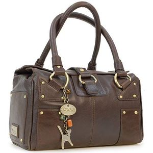 Catwalk Collection Handbags - Dames Leer Top Handvat/Schoudertas - CLAUDIA - Bruin