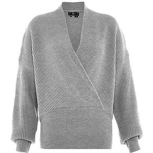faina Dames Cross V-hals Fashion Knit Acryl LICHTGRIJS Melange Maat XL/XXL, lichtgrijs, gemêleerd, XL