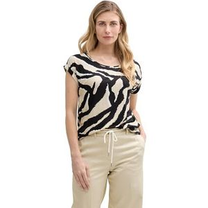 TOM TAILOR T-shirt voor dames, 38070 - Abstract Beige Zebra, XS