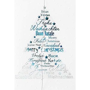 Perleberg Klassieke kerstkaart met envelop in zilver - hoogwaardige kerstkaart met liefdevol vormgegeven dennenboommotief - kaart Kerstmis voor mooie kerstgroeten - wenskaart