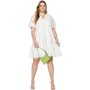 Trendyol Vrouwen Vrouw Midi Skater Slim Fit Geweven Plus Size Jurk, Wit, 42 grote maten