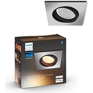 Philips Hue Milliskin Inbouwspot - Warm tot Koelwit Licht - Duurzame LED Verlichting - Dimbaar - Verbind met Bluetooth of Hue Bridge - Werkt met Alexa en Google Home - Aluminium - Vierkant