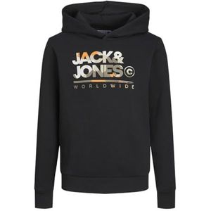 JACK&JONES JUNIOR Jjluke Sweat Hood Mni capuchontrui voor jongens, zwart/print: groot, 110