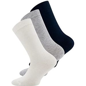 Ewers Set van 3 sokken Uni GOTS - 3 paar effen sokken voor meisjes en jongens, biologisch katoen, GOTS-gecertificeerd, Made in Europe, wit/grijs/donkerblauw, wit/grijs/donkerblauw, 18-19 EU
