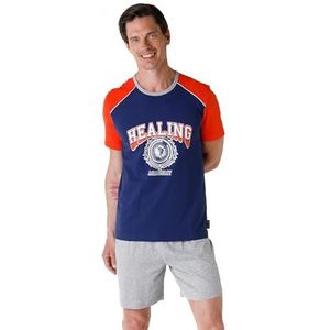 LVB T-shirt en shorts van katoenen jersey pyjamaset, blauw en grijs, S heren, Blauw en grijs, S