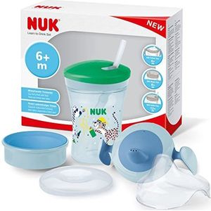 NUK Magic Cup 3-in-1 drinkset met Trainer Cup snavelbeker (6+ maanden), 360° drinkbeker (8+ M) & Action Cup drinkfles voor kinderen (12+ M) | 230 ml | BPA-vrij | groene luipaard