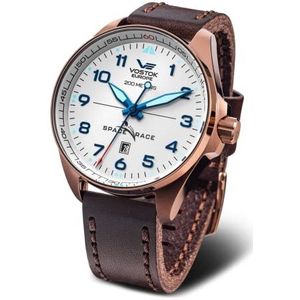 Vostok Europe Heren analoog automatisch horloge met lederen armband YN55-325B664, bruin, Riemen.