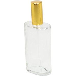 Fantasia 46196 Parfum flacon leeg 100 ml met verstuiverpomp, ovale helder glazen fles om zelf te vullen, met parfum verstuiver en dop in goud, navulbaar voor 100 ml,100 ml (1er Pack)