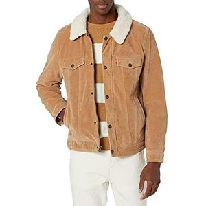 Levi's Mannen Buffed Koe Faux Lederen Sherpa Trucker Jas, Tan Faux Suede, S
