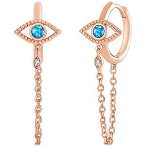 JIANGYUE Blauwe creolen met boze oog verguld/roze, kleine oorbellen voor dames, kleine cubic zirkonia, druppeloorbellen voor vrouwen, messing, Messing