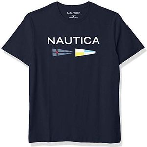 Nautica Mannen duurzaam vervaardigd logo signaal vlag grafisch T-shirt, marineblauw, M