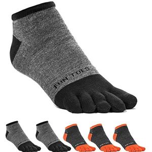 FUN TOES Heren teen sokken blootsvoets hardlopen lichtgewicht -waarde 6 paar Pack- Maat 6-12, 3 Zwart/3 Grijs, 10-13