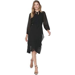 TRENDYOL Dames Woman Midi Standaard staande kraag geweven jurk, zwart, 36