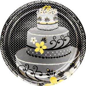 Creative Converting 8 tellen papier chic bruiloft taart folie banket borden, 26 cm grijs/geel