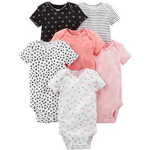 Simple Joys by Carter's Baby-Meisjes 6-Pack Rompertje met korte mouwen, Roze/Zwart/Wit, Pasgeborene