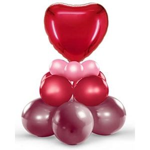 PartyCube - Red Love hart decoratieset (12 latex ballonnen, 1 Mylar-folieballon 45 cm) voor 75 cm hoogte