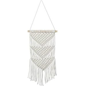 Relaxdays macramé wandkleed, handgeweven, boho wanddecoratie, H x B: 70 x 25,5 cm, wandhanger, katoen & hout, crème