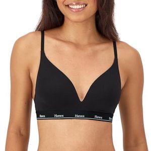 Hanes Dames Originals Contour Wireless Stretch Cotton T-Shirt Full Coverage Bra BH, ondoorzichtig, zwart, medium, zwart, M