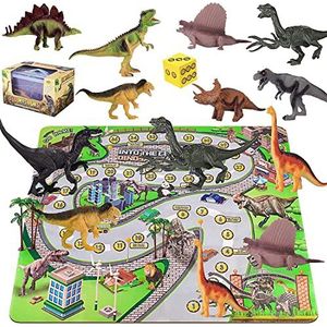 ele ELEOPTION Dinosaurus-speelgoedset met speelmat, dinosaurus-speelgoed, veilig voor het creëren van een Jurassic-wereld voor jongens en meisjes van 2 tot 7 jaar (dinosaurus-figuur met speelmat)