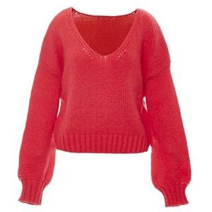 myMo Dames Sookie, modieuze polyester zwart maat XS/S pullover sweater, koraalrood, M