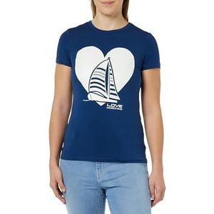 Love Moschino Dames Slim fit Short-Sleeved T-shirt, Blauw, 44, blauw, 44