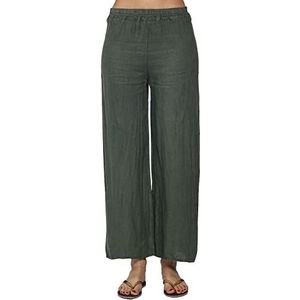 Bonateks Damesbroek van 100% linnen, gemaakt in Italië, broek van puur linnen, elastische taille, licht kaki, maat: M