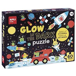 APLI Kids 18813 Fluorescerende puzzel Glow in the dark, model ruimte-neoneffect, brandt in het donker, 60 delen, afmeting 6 x 6 cm (18813)