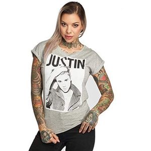 MERCHCODE Justin Bieber T-shirt voor dames, Heather Grey, L
