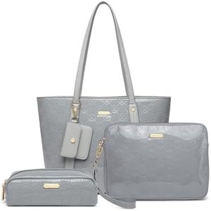 Miss Lulu Handtassen voor vrouwen Tote tas PU lederen schoudertas 3 stuks tas, Grijs