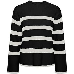 PIECES Dames Pcsabina Ls O-Neck Knit Noos Pullover, Black/Stripes:cloud Dancer, S