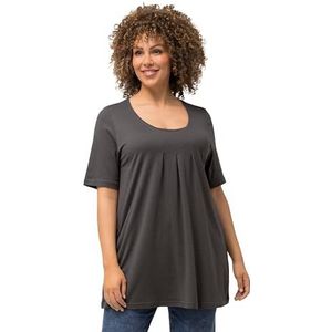 Ulla Popken, Dames grote maten, T-shirt, sierplooien, A-lijn, ronde hals, halve mouwen, modal, grafietgrijs, 58-60