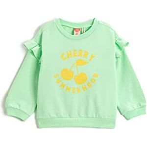 Koton Baby-meisje Ruffle Detail Printed Long Sleeve Crew Neck Brushed Interior Sweatshirt, groen (752), 6-9 Maanden