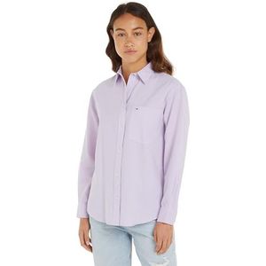 Tommy Jeans Dames TJW effen linnen mix shirt, lavendelbloem, S, Lavendel Bloem, S