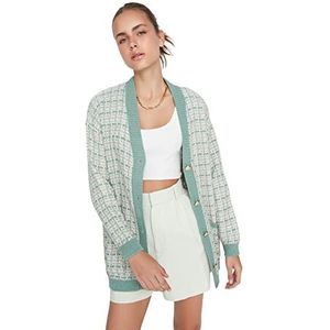 Trendyol Dames Oversize Standaard V-hals Gebreide Vest Blauw, Blauw, S