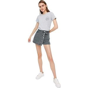 Trendyol Dames Normale Taille Rechte Been Slanke Shorts, Grijs, 64