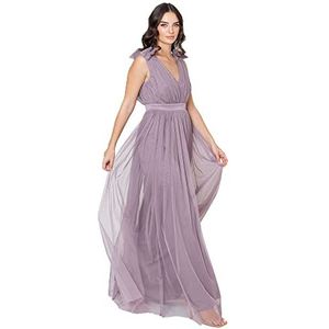 Maya Deluxe Maxi-jurk voor dames, met ruches, schouderdetail, bruidsmeisje, moody lila, 6
