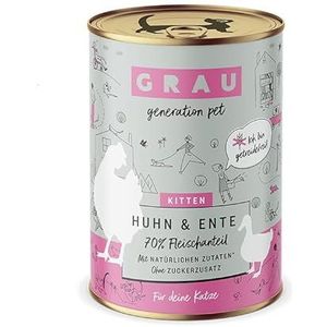 GRAU - het origineel - Natvoer voor katten - Kitten - Kip & Eend, 6 verpakking (6 x 400 g), graanvrij, voor kittens