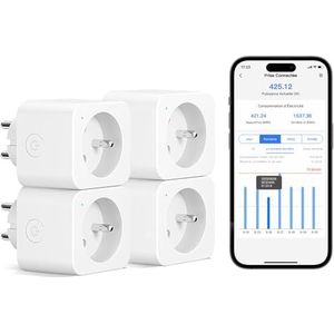 Meross Stopcontact (type E), 16 A wifi-stopcontact, compatibel met Alexa en Google Home, 4 stopcontacten met meting van elektrisch verbruik met spraakbediening, afstandsbediening en