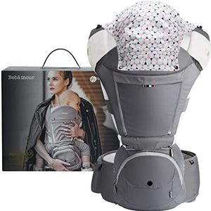 Bebamour Draagzak van Pasgeboren tot Peuter, 6-in-1 Draagzak voor 0-36 Maanden, 100% Katoen, Opvouwbare Heupdrager voor Baby's 3 Stuks Kwijlslabbetjes voor Baby,Noble Grey